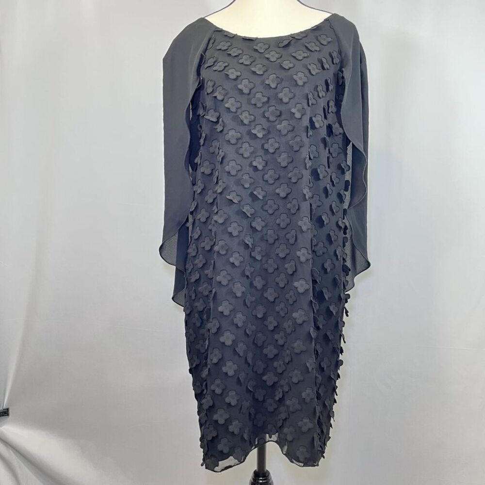 Cartise knee length sleeveless little black dress chiffon cape sleeves sz 12